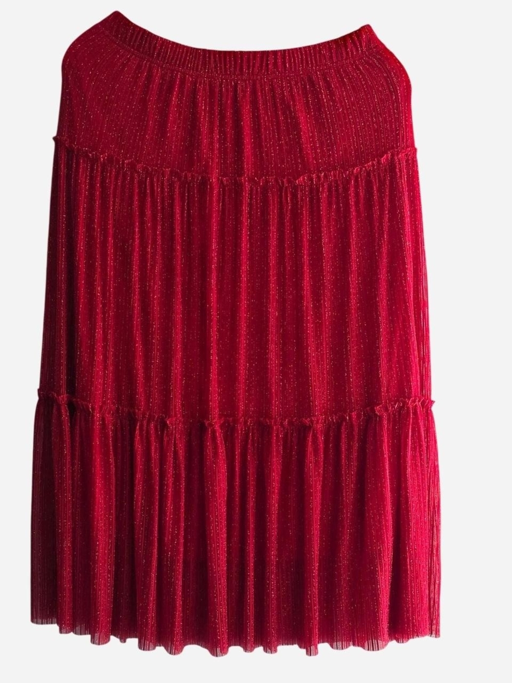 Metro Wear Red Tiered Glitter Midi Skirt